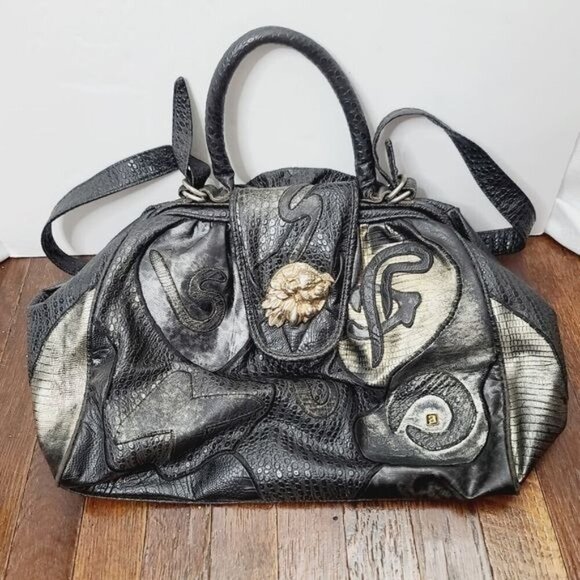 Vintage 80s NAS Alentino Faux Snakeskin Python Abstract Patchwork Purse - Picture 2 of 16